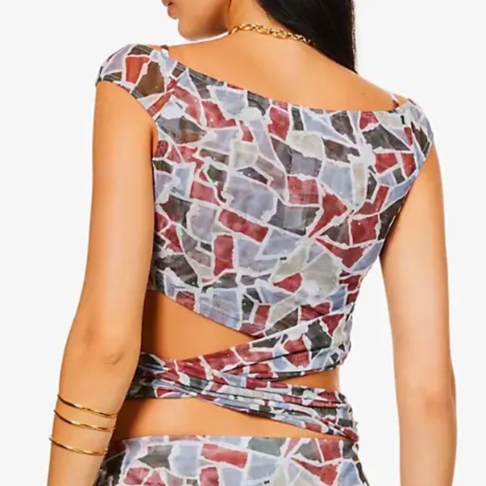 Inamorata Abstract Mosaic Mesh Wrap Top - image 4